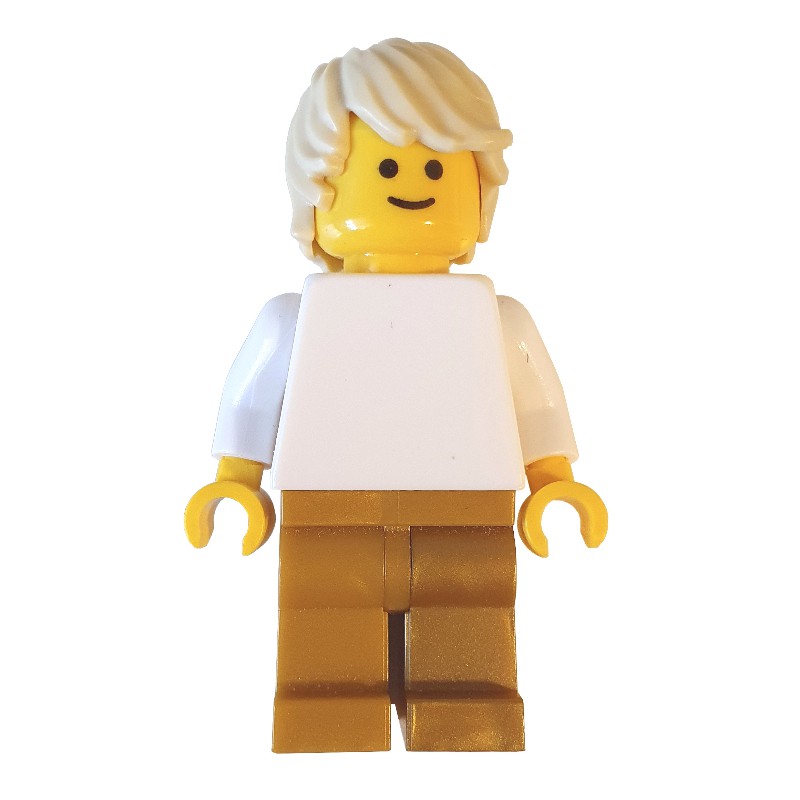 LEGO Set fig 007474 Man Plain White Torso Pearl Gold Legs Tan