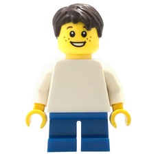 Boy, Plain White Torso, Short Blue Legs, Dark Brown Hair (fig-007481)