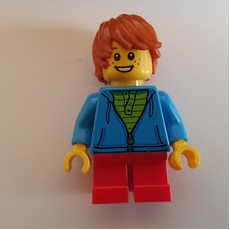 Boy, Open Dark Azure Hoodie with Zipper, Short Red Legs, Dark Orange Hair (fig-007482)