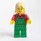 Woman, Green Overalls over Red Paid Shirt, Tan Hair