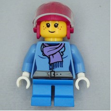 Girl, Medium Blue Jacket with Medium Lavender Scarf, Short Dark Azure Legs, Magenta Helmet with Visor (fig-007489)