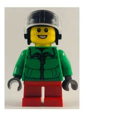 Boy, Green Jacket, Short Red Legs, Black Helmet with Visor (fig-007491)