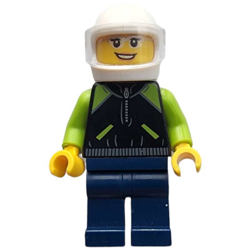 Lego Set Fig-007553 Race Driver, Black Torso, Dark Blue Legs, White 