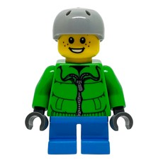 Boy, Green Jacket, Short Dark Azure Legs, Light Bluish Gray Helmet (fig-007565)