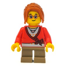Girl, Cardigan Tied with Bow, Necklace, Short Dark Tan Legs, Glasses (fig-007568)