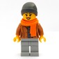 Woman, Open Medium Nougat Jacket, Light Bluish Gray Legs, Dark Bluish Gray Beanie Hat, Orange Scarf