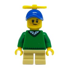 Boy, Green Sweater, Short Tan Legs, Blue Cap with Propeller (fig-007575)
