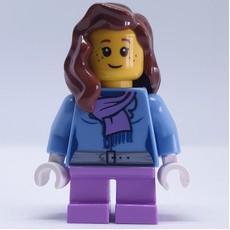 Girl, Medium Blue Jacket with Medium Lavender Scarf, Short Medium Lavender Legs, Reddish Brown Hair (fig-007577)