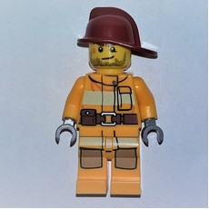 Fireman, Bright Light Orange Fire Suit, Dark Red Helmet, Scar (fig-007589)