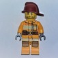 Fireman, Bright Light Orange Fire Suit, Dark Red Helmet, Scar