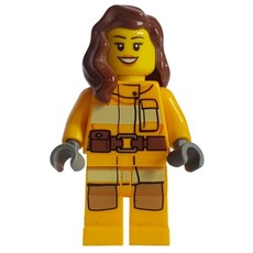 Firewoman, Bright Light Orange Fire Suit, Reddish Brown Hair (fig-007590)