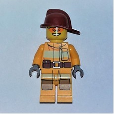 Fireman, Bright Light Orange Fire Suit, Dark Red Helmet, Orange Sunglasses (fig-007591)