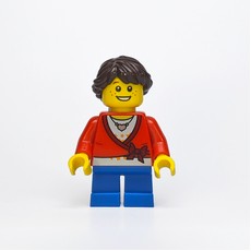 Girl, Cardigan Tied with Bow, Necklace, Short Blue Legs, Dark Brown Hair (fig-007592)