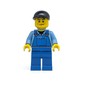 Man, Blue Overalls over Shirt, Blue Legs, Black Cap