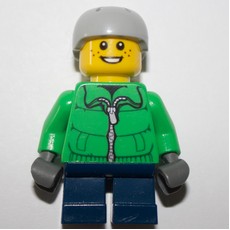 Boy, Green Jacket, Short Dark Blue Legs, Light Bluish Gray Helmet (fig-007594)