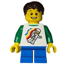 Kid - White Torso, Classic Space Figure, Dark Azure Legs, Dark Brown Hair (fig-007658)