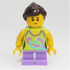 Kid - Lime Torso, Medium Lavender Legs, Dark Brown Hair (fig-007659)