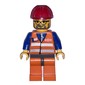 Train Worker, Orange Safety Vest with Train Logo, Orange Legs, Red Hard Hat, Glasses and Beard