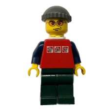 Man, Red Shirt with Dark Blue Arms, Dark Bluish Gray Hat, Orange Sunglasses (fig-007684)