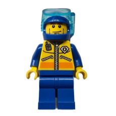 Coast Guard Diver, Yellow Jacket with Zipper, Radio, and Badge, Blue Helmet with Mask (fig-007686)