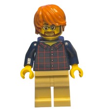 Man, Dark Blue Plaid Shirt, Tan Legs, Dark Orange Hair, Glasses and Beard (fig-007700)