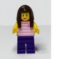 Woman, Pink Striped Tank Top with Cat Face, Dark Purple Legs