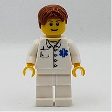 Doctor, White Shirt with Star of Life Logo, Dark Orange Hair, Reddish Brown Eyebrows (fig-007715)