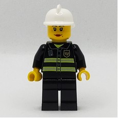 Firewoman, Black Fire Jacket with Radio and Badge, White Helmet (fig-007718)