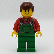 Man, Green Overalls over Red Shirt, Reddish Brown Hair, Reddish Brown Eyebrows (fig-007720)