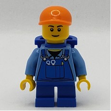 Boy, Blue Overalls, Short Blue Legs, Orange Cap, Reddish Brown Eyebrows (fig-007722)