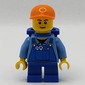 Boy, Blue Overalls, Short Blue Legs, Orange Cap, Reddish Brown Eyebrows