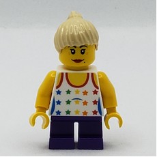 Girl, Tank Top with Rainbow Colored Stars, Short Dark Purple Legs, Tan Hair (fig-007728)