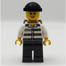 Criminal, Prison Shirt with #50380, Dark Bluish Gray Legs, Black Hat and Dark Tan Back Pack (3626bpr0387 Head) (fig-007732)