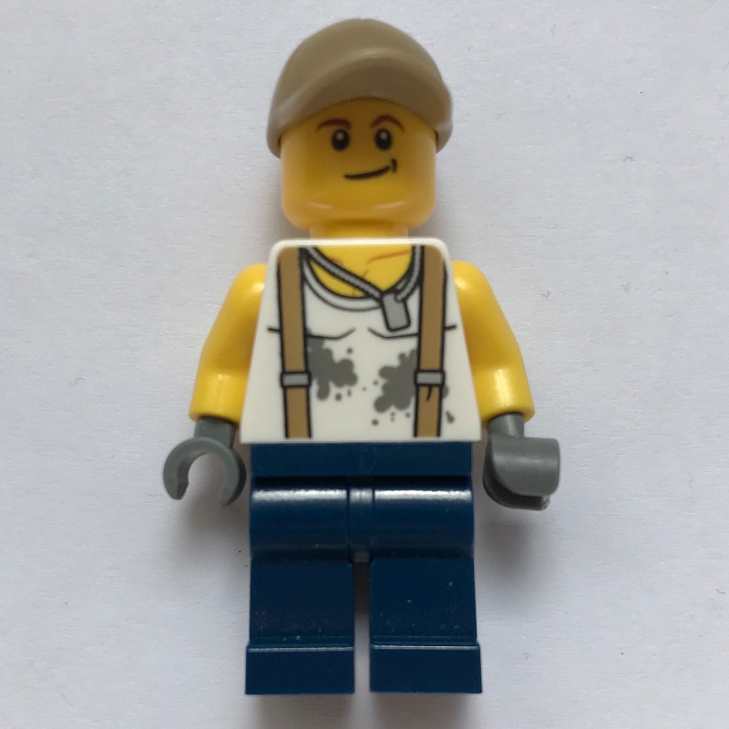 LEGO Set Dirty White with Suspenders, Dark Blue Legs, Dark Tan Cap (2017 Town) | Rebrickable - Build with LEGO
