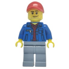 Man, Open Blue Jacket over Dark Red Shirt, Sand Blue Legs, Red Cap, Stubble (fig-007767)