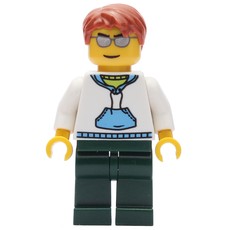 Man, White and Blue Hoodie, Dark Green Legs, Dark Orange Hair, Sunglasses (fig-007769)