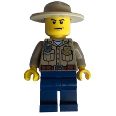 Forest Police / Ranger, Dark Tan Shirt with Radio and Badge, Dark Blue Legs, Tan Campaign Hat, Stern (fig-007776)