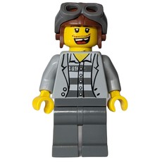 Criminal, Open Light Bluish Gray Jacket over Prison Shirt, Reddish Brown Hat with Goggles (fig-007777)