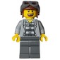 Criminal, Open Light Bluish Gray Jacket over Prison Shirt, Reddish Brown Hat with Goggles