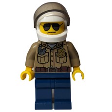 Forest Police / Ranger, Dark Tan Shirt with Radio and Badge, Dark Blue Legs, White Helmet with Visor, Sunglasses, 3626c Head (fig-007778)