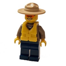 Forest Police / Ranger, Dark Tan Shirt with Radio and Badge, Dark Blue Legs, Tan Campaign Hat, Yellow Life Vest, Orange Sunglasses (fig-007780)