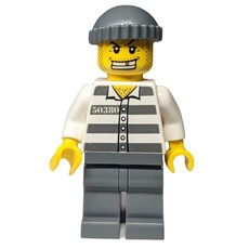 Criminal, Prison Shirt with #50380, Dark Bluish Gray Legs, Dark Bluish Gray Hat, Gold Tooth (fig-007785)