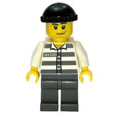 Criminal, Prison Shirt with #50380, Dark Bluish Gray Legs, Black Hat, Stubble (fig-007792)