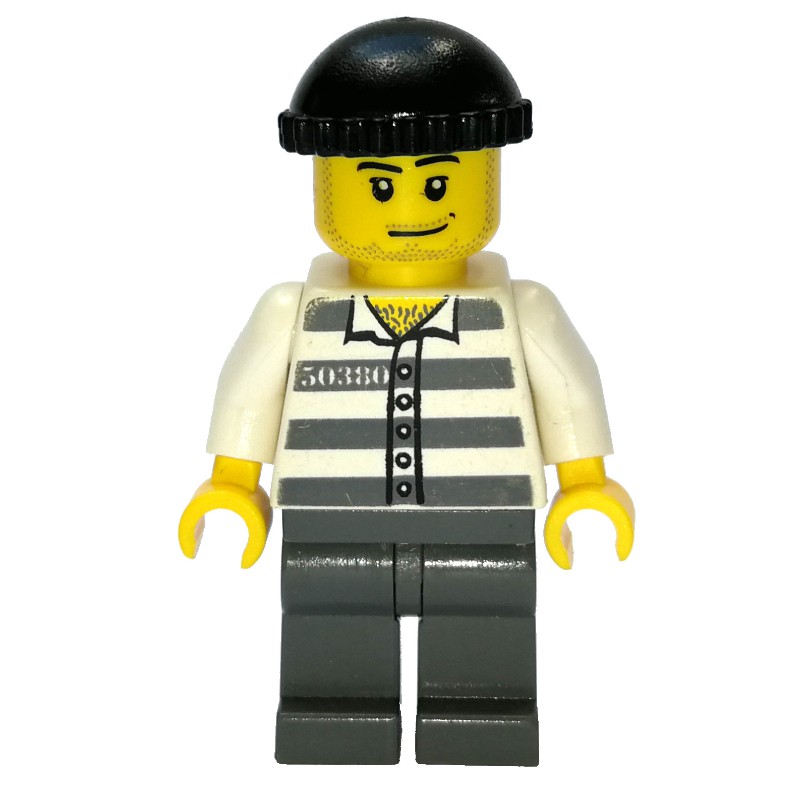 Lego Set Fig 007792 Criminal Prison Shirt With 50380 Dark Bluish Gray Legs Black Hat 4997