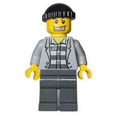 Criminal, Open Light Bluish Gray Jacket over Prison Shirt, Black Hat, Gold Tooth (fig-007797)
