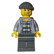 Criminal, Open Light Bluish Gray Jacket over Prison Shirt, Dark Bluish Gray Hat, Dark Tan Backpack, Gold Tooth (fig-007800)