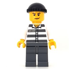 Criminal, Prison Shirt with #50380, Dark Bluish Gray Legs, Black Hat (fig-007803)