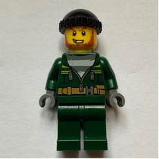Criminal, Open Dark Green Jacket over Prison Shirt, Black Hat, Beard (fig-007825)