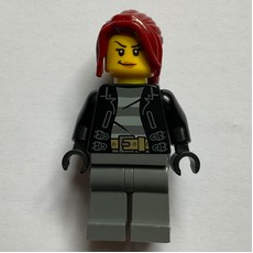 Criminal, Woman, Open Black Jacket over Prison Shirt, Dark Red Hair (fig-007827)