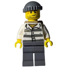 Criminal, Prison Shirt with #86753, Dark Bluish Gray Legs, Dark Bluish Gray Hat, Dark Tan Backpack, Stubble (fig-007831)